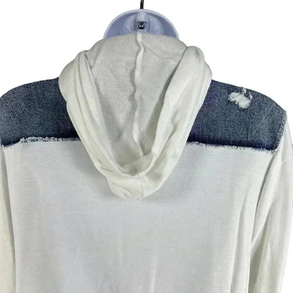 Bailey 44 Womens L Denim White Super Soft Stretchy Arms Hood Back Hidden Zipper - Picture 10 of 16